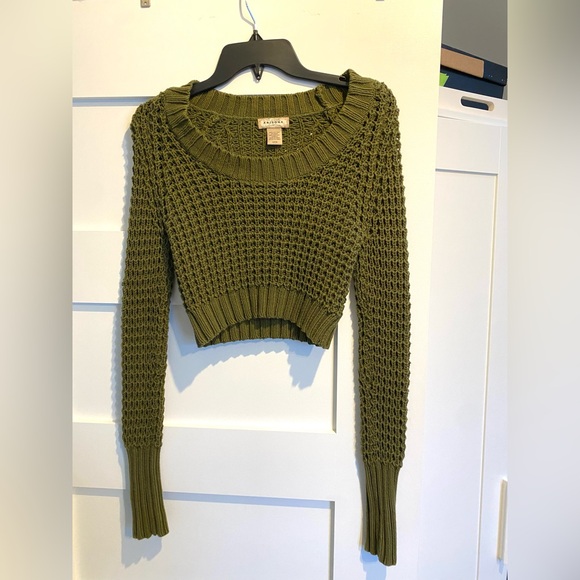 Arizona Jean Co. vintage Olive Green crochet knit Y2K cropped sweater - Picture 2 of 5